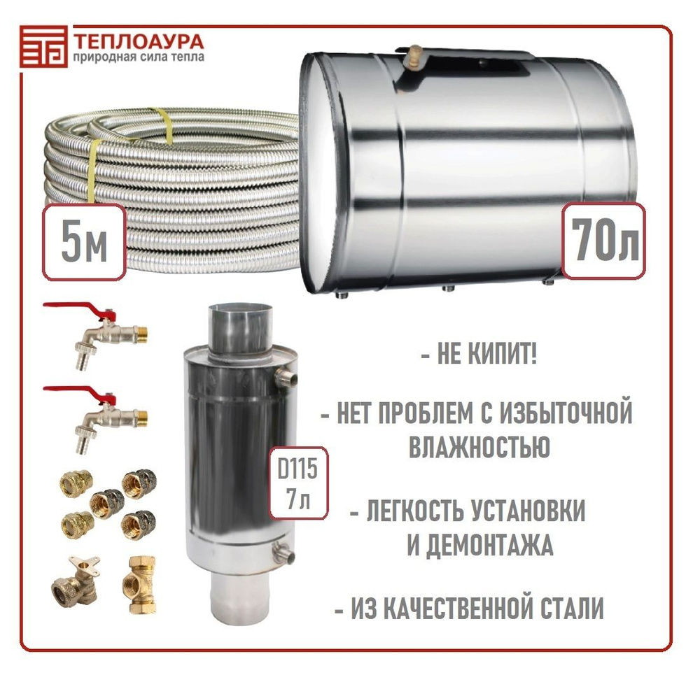 Готовый комплект: теплообменник на дымоход с выносным баком для нагрева воды в бане  #1