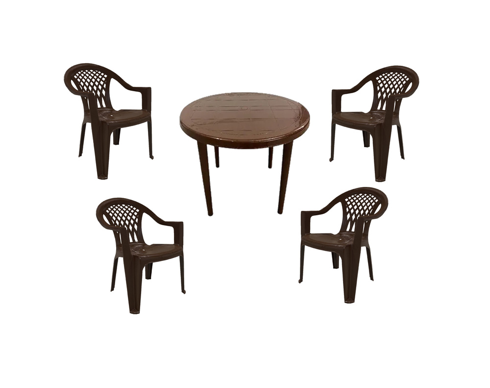 Набор садовой мебели пластиковый коричневый стол круглый 90см. на 4 персоны Бима пласт  #1