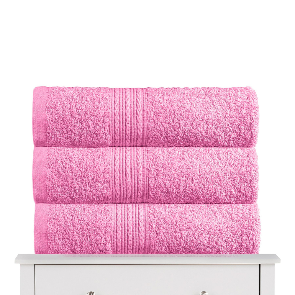 Байрамали Набор полотенец для лица, рук или ног, Хлопок, 40x70 см, светло-розовый, 3 шт.  #1