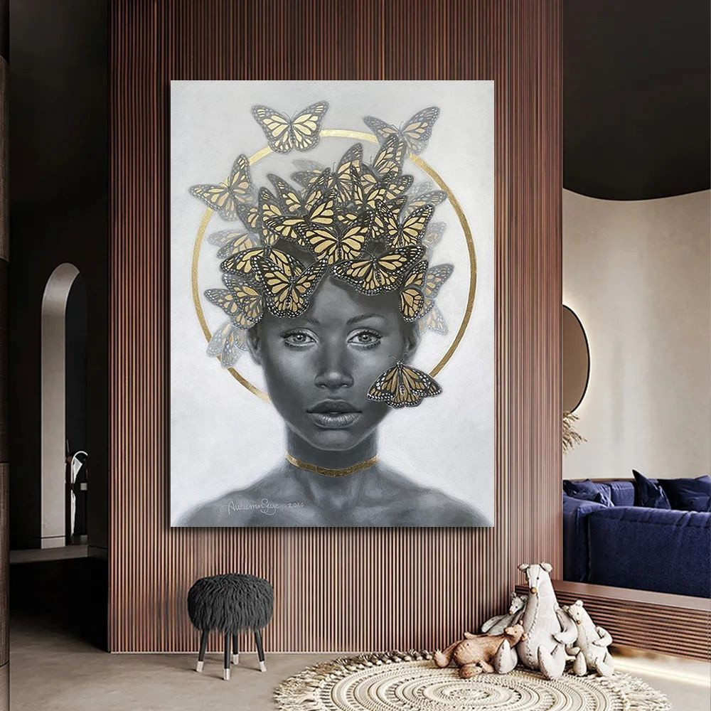 Картина красивая девушка Богиня, абстрактная картина с африканкой, 80х110 см.  #1