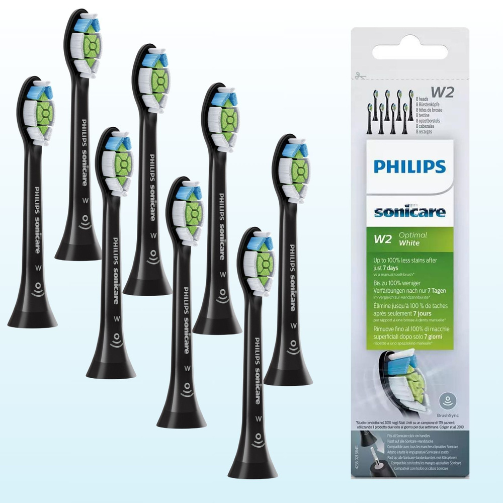 Philips Sonicare W2 Optimal Black, стандартные звуковые головки для зубных щеток - 8 упаковки  #1