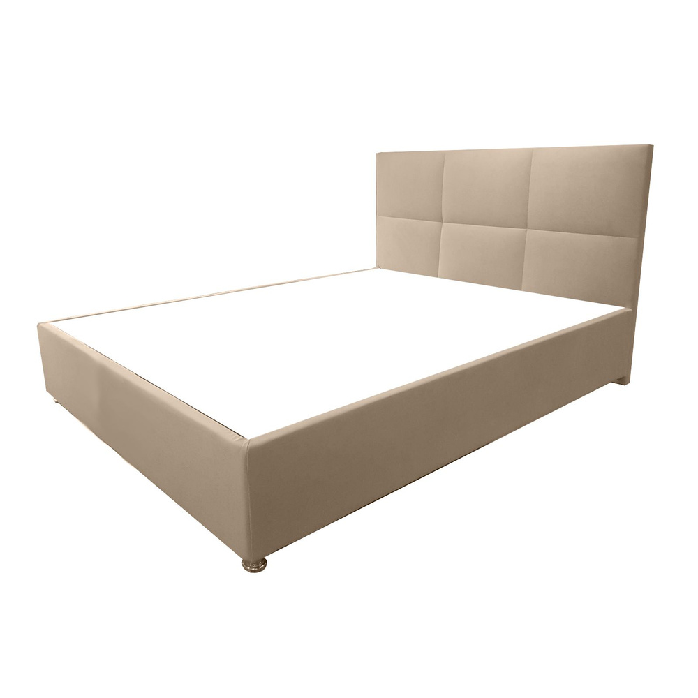 Двуспальная кровать Корсика Эко 180x200 основание металлическое с ламелями велюр бежевый ножки 13 см #1