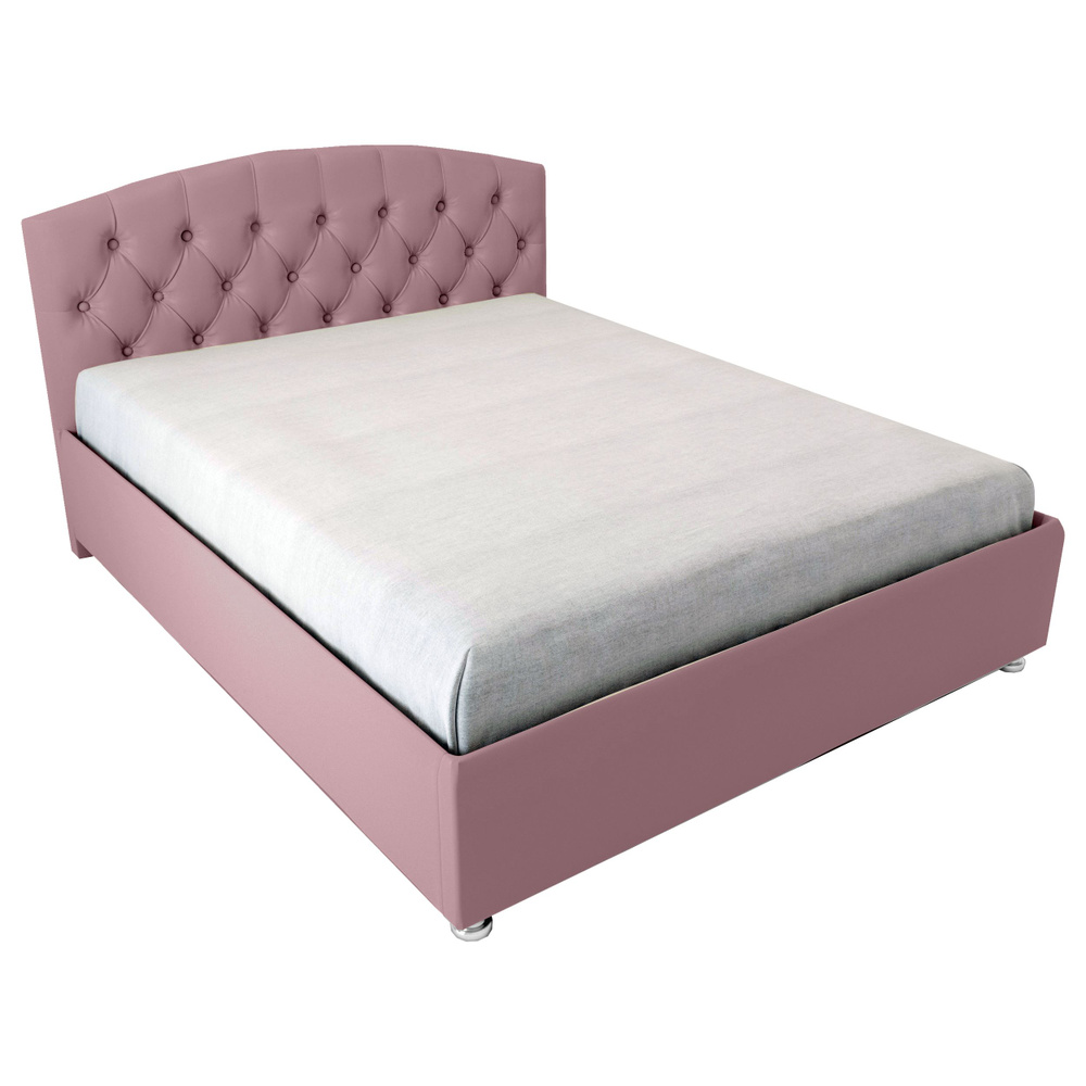 Односпальная кровать Берлин 80x200 основание металлическое с ламелями велюр розовый ножки 5 см  #1