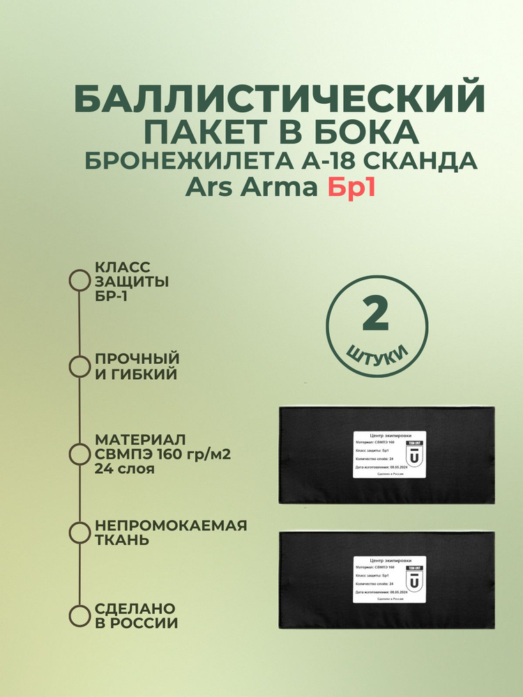 Баллистический пакет боковой Бр1 для бронежилета Сканда А-18 Ars Arma, противоосколочный пакет СВМПЭ, #1