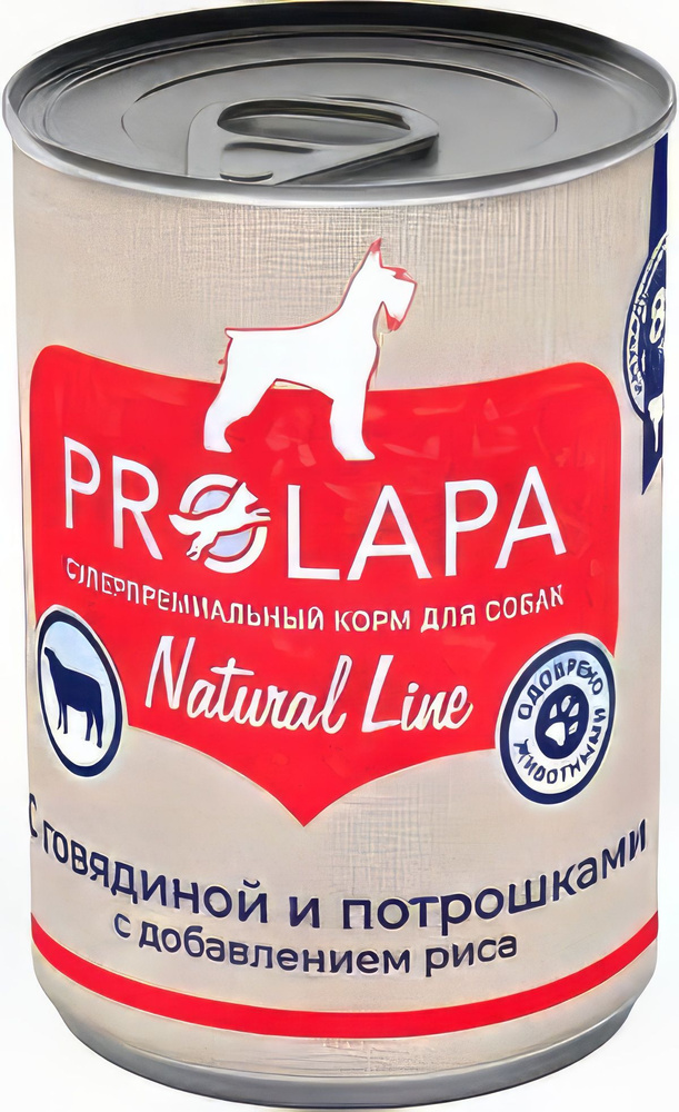 Корм Prolapa Natural Line (консерв.) для собак, с говядиной, потрошками и рисом, 400 г x 6 шт  #1