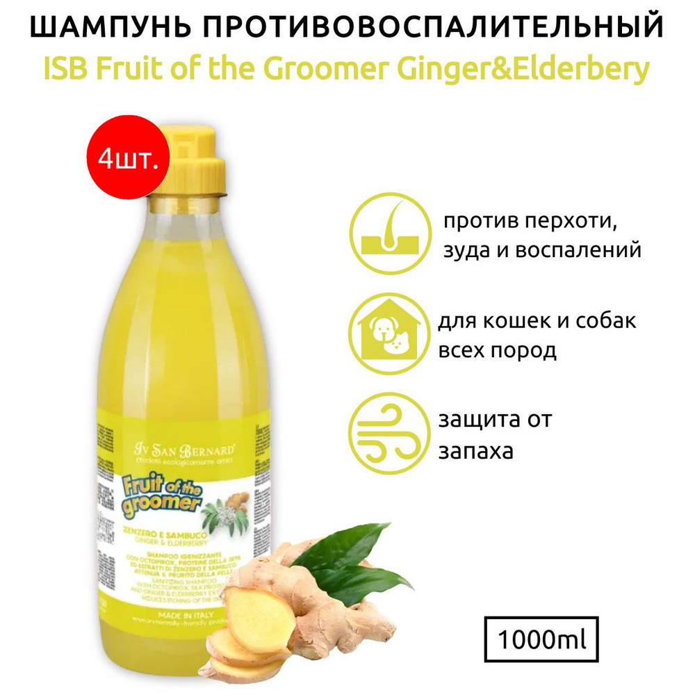 ISB Fruit of the Groomer Ginger & Elderbery 4 л (4 упаковки по 1 л) Шампунь для любого типа шерсти против #1