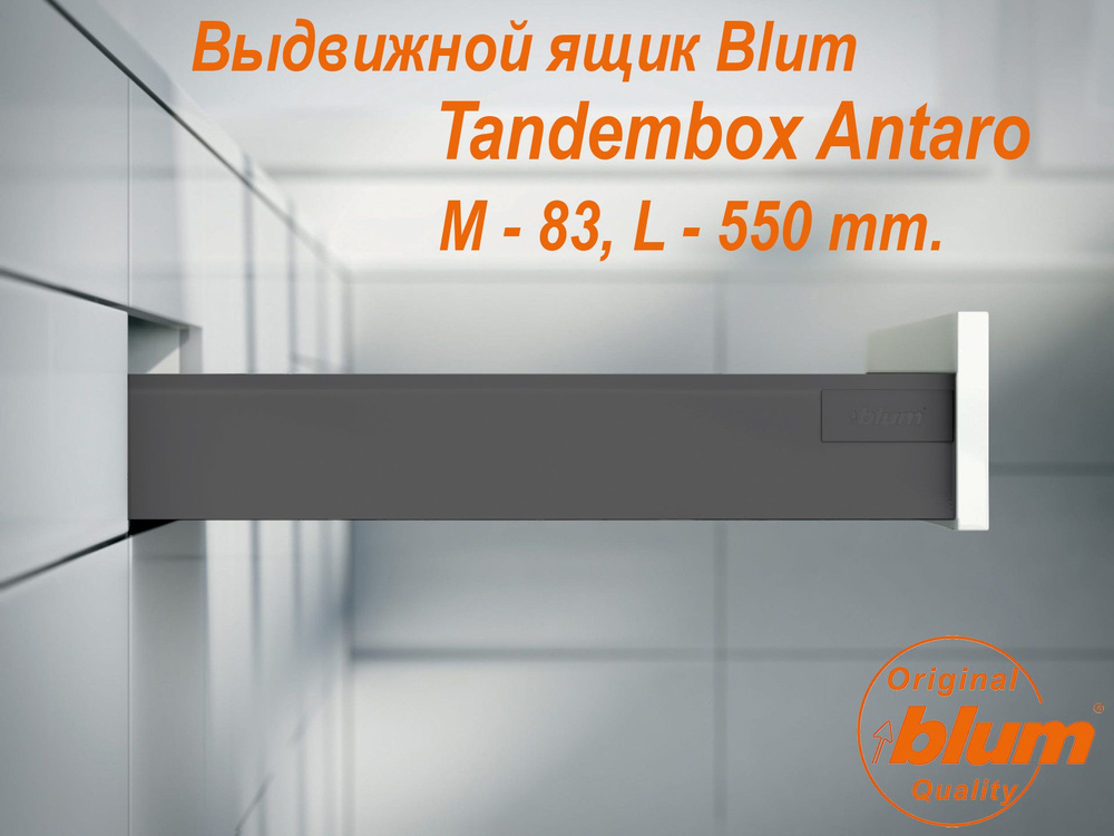 Выдвижной ящик BLUM TANDEMBOX ANTARO, высота M (83 мм.), L- 550 мм., серый орион  #1