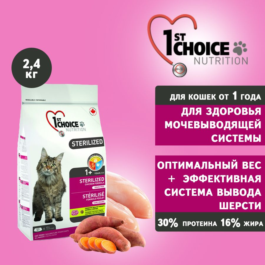 Сухой корм для стерилизованных кошек Sterilized курица с бататом -2.4кг  #1