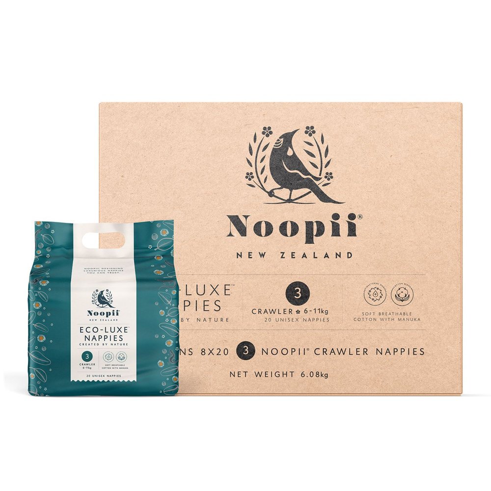 Эко подгузники Noopii, M, 3 размер, для детей 6-11 кг, Crawler Nappies гипоаллергенные кор. 160 шт  #1