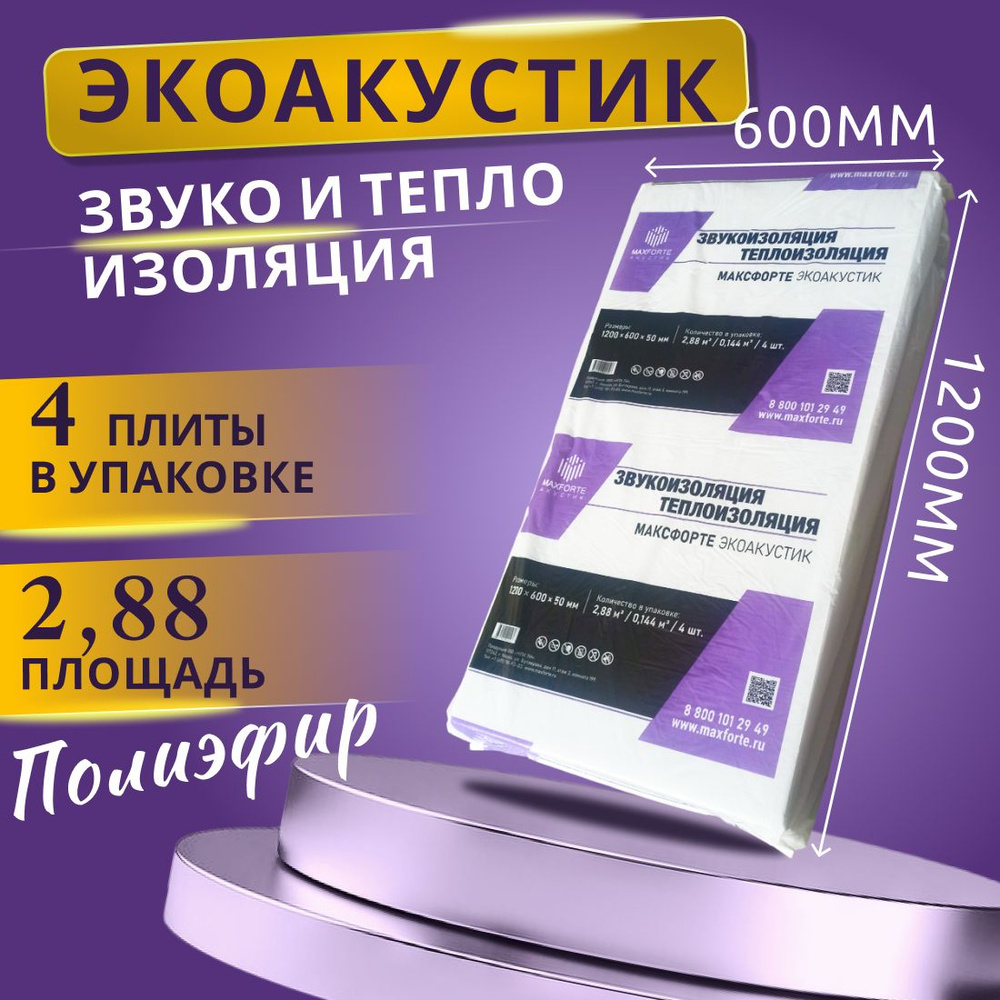 Шумоизоляция 2,88 м2 стен, пола потолка гипоаллергенная Экоакустик МАКСФОРТЕ  #1