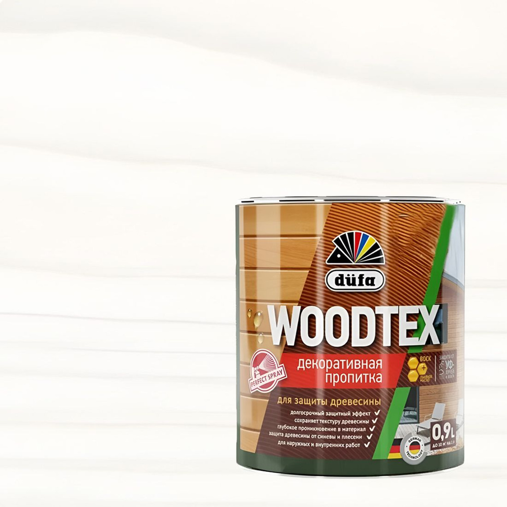 Декоративная пропитка для древесины Dufa Woodtex полуматовая (0,9л) белый  #1