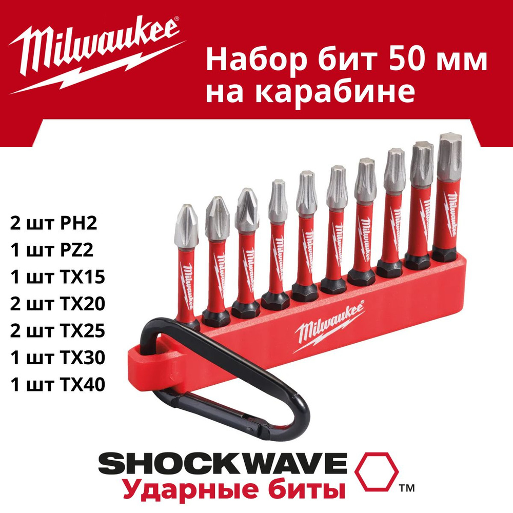 Набор бит Milwaukee SHOCKWAVE на карабине №1, 10 предметов #1