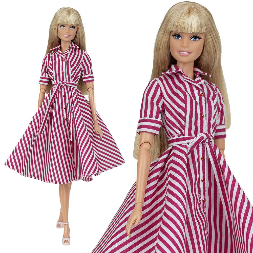 Платье-рубашка в малиново-белую полоску для кукол 29 см одежда для куклы типа Барби, Poppy Parker, Fashion #1