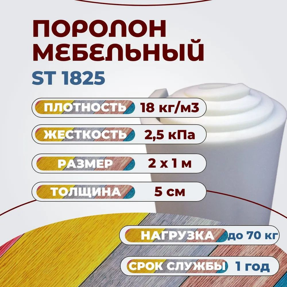 Четыре листа поролона мебельного ST 1825 2000х1000 50 мм эластичный листовой пенополиуретан 100*200 см #1