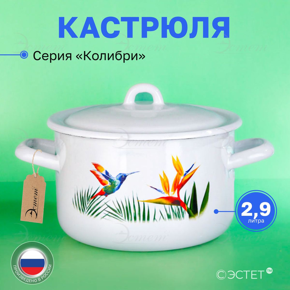 Кастрюля с крышкой 2.9 л "Эстет" эмалированная / кастрюля для индукционных плит  #1