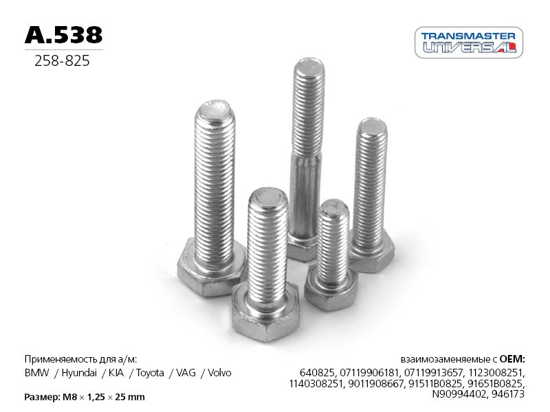 Болт шестигранный Transmaster Universal A538 M8x1,5x25 #1