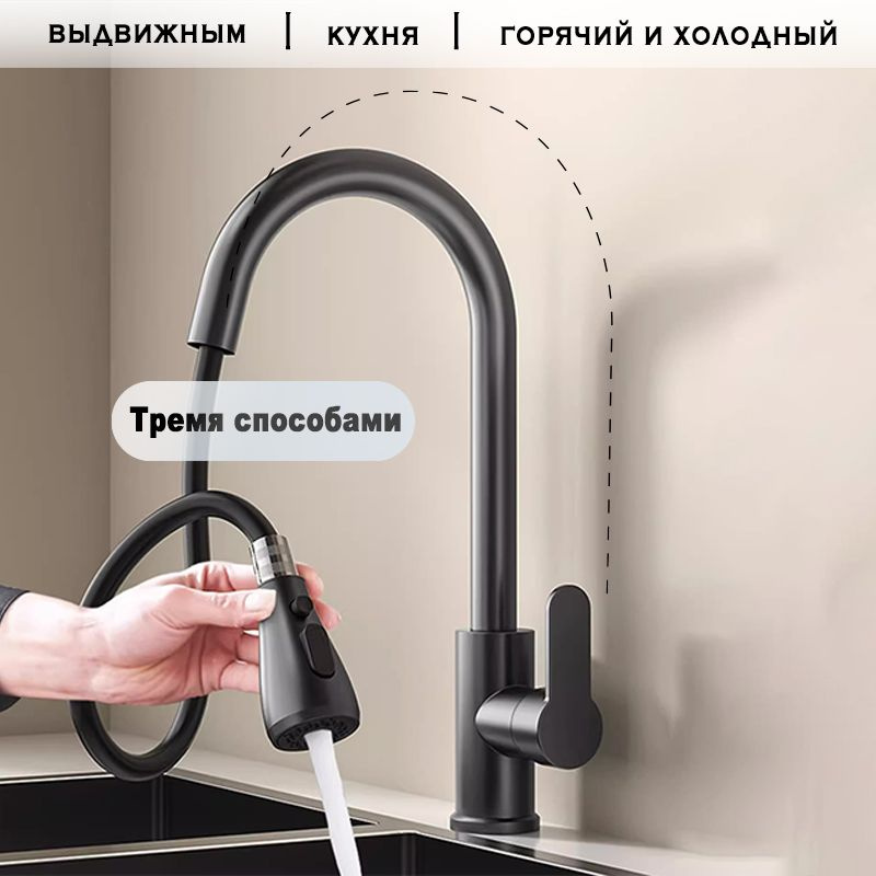 Смеситель для кухни с гибким выдвижным изливом, черный GROHE  #1