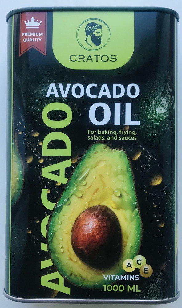 Масло авокадо, для жарки и салатов, рафинированное "Avocado Oil" 1л Cratos жестяная банка  #1