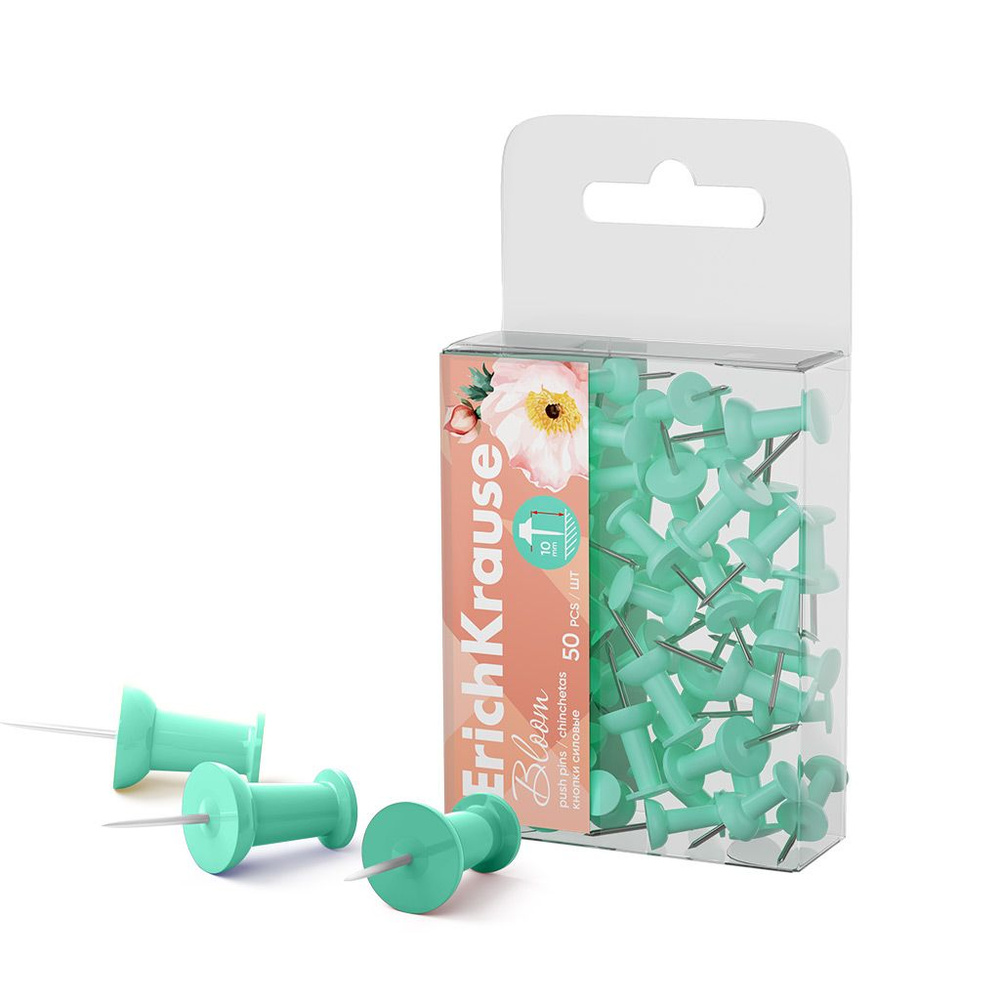 Кнопки силовые ErichKrause Pastel Bloom, Mint (в пэт-боксе по 50 шт.) #1