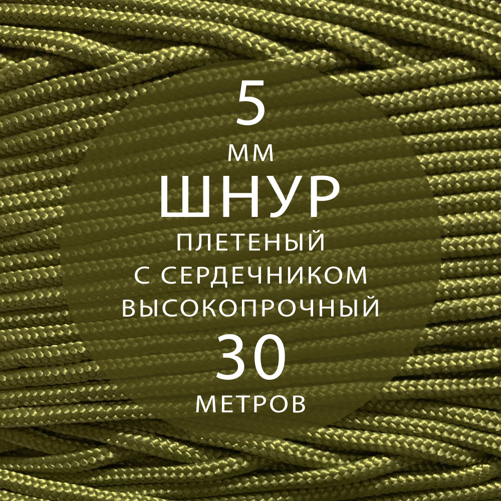 Шнур репшнур высокопрочный плетеный с сердечником полиамидный - 5 мм ( 30 метров ). Веревка туристическая. #1