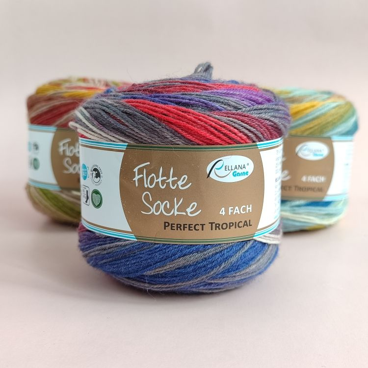 Пряжа Rellana Flotte Socke 4f. Perfect Tropical, цвет 1794, 1 шт. (75%шерсть, 25% полиамид; 100 гр/420 #1