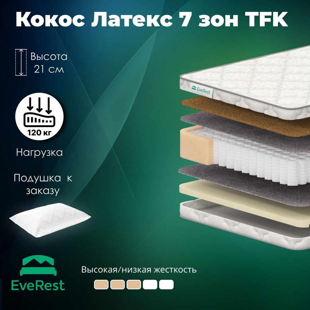 Everest Матрас Кокос Латекс 7 зон TFK, Независимые пружины, 150х195 см  #1