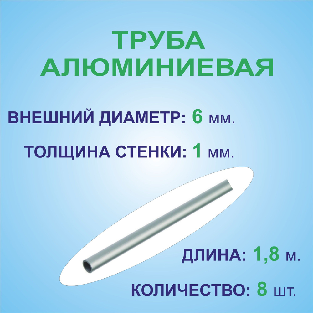 Труба алюминиевая круглая 6х1х1800 мм. ( 8 штук по 1,8 метра ) сплав АД31Т1, трубка 6х1 мм. внешний диаметр #1