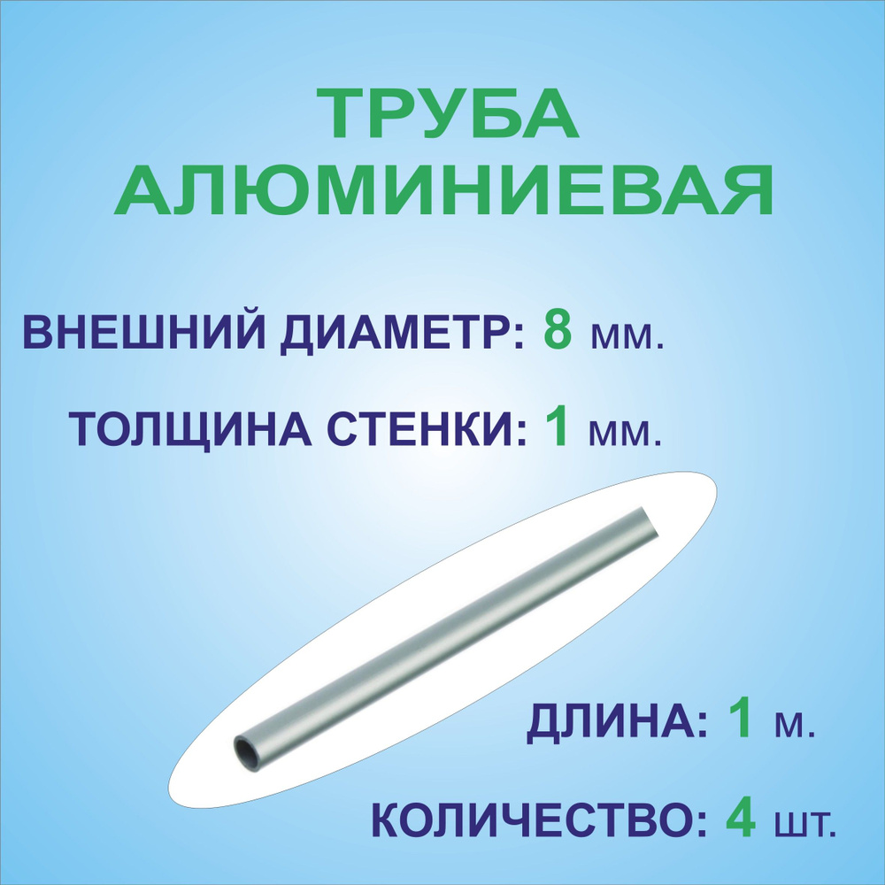 Труба алюминиевая круглая 8х1х1000 мм. ( 4 штуки по 1 метру ) сплав АД31Т1, трубка 8х1 внешний диаметр #1