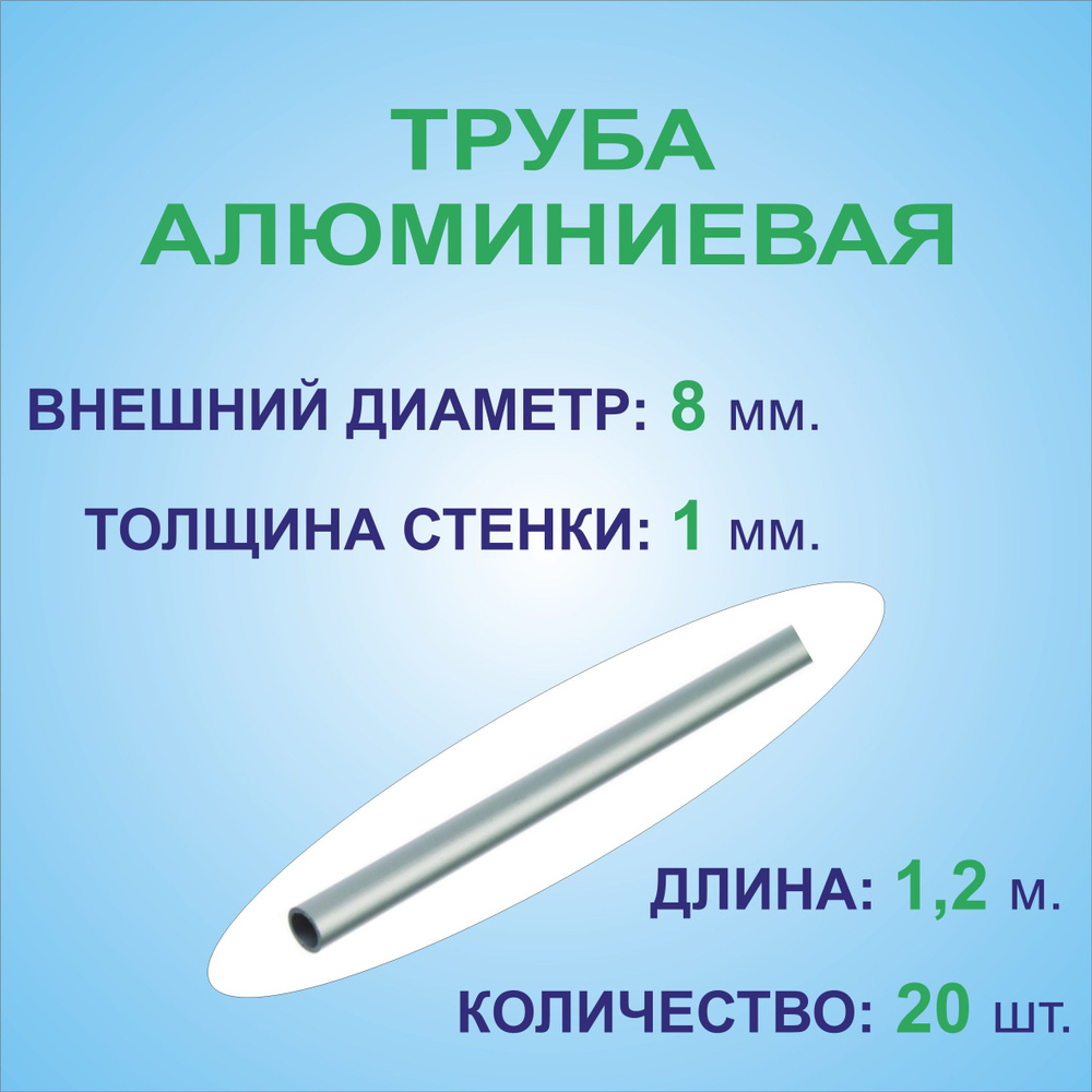 Труба алюминиевая круглая 8х1х1200 мм. ( 20 штук по 1,2 метра ) сплав АД31Т1, трубка 8х1 внешний диаметр #1