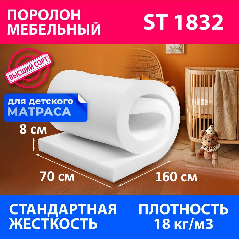 Поролон мебельный листовой ST 1832 700x1600x80 мм поролон плотность 18 кг/м3  #1