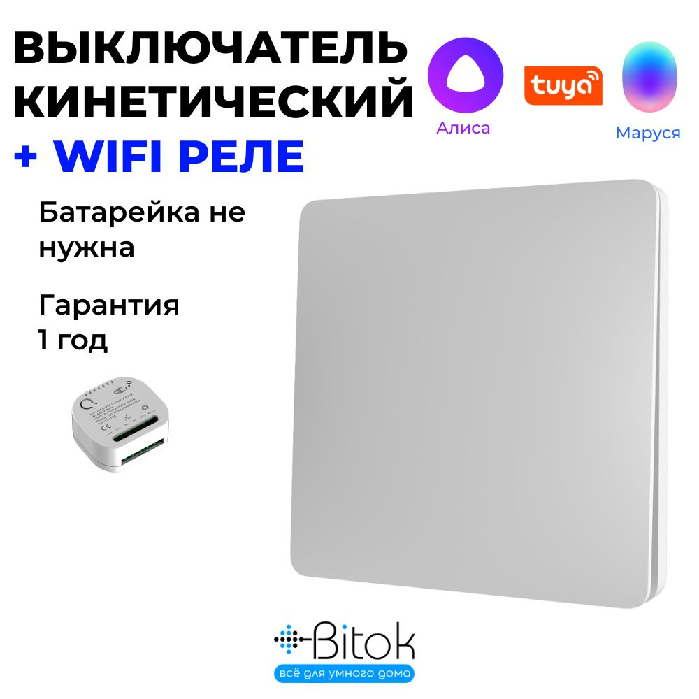 Выключатель кинетический RF белый 1 кнопка + реле RF+WIFI #1