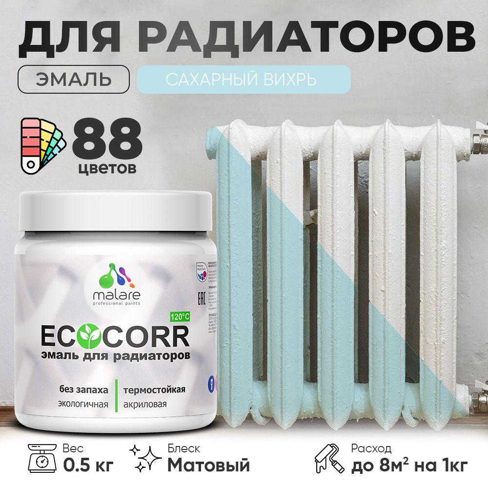 Краска термостойкая Malare EcoCorr для труб, батарей и радиаторов отопления/ водная акриловая быстросохнущая #1