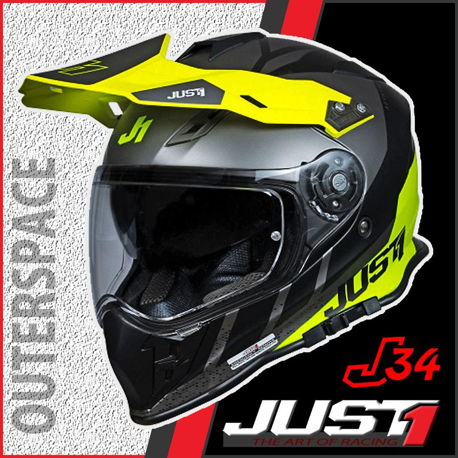 Мотард мотошлем JUST1 J34 Pro Outerspace L(59-60) Black/Titanium/Yellow Fluo глянец  #1