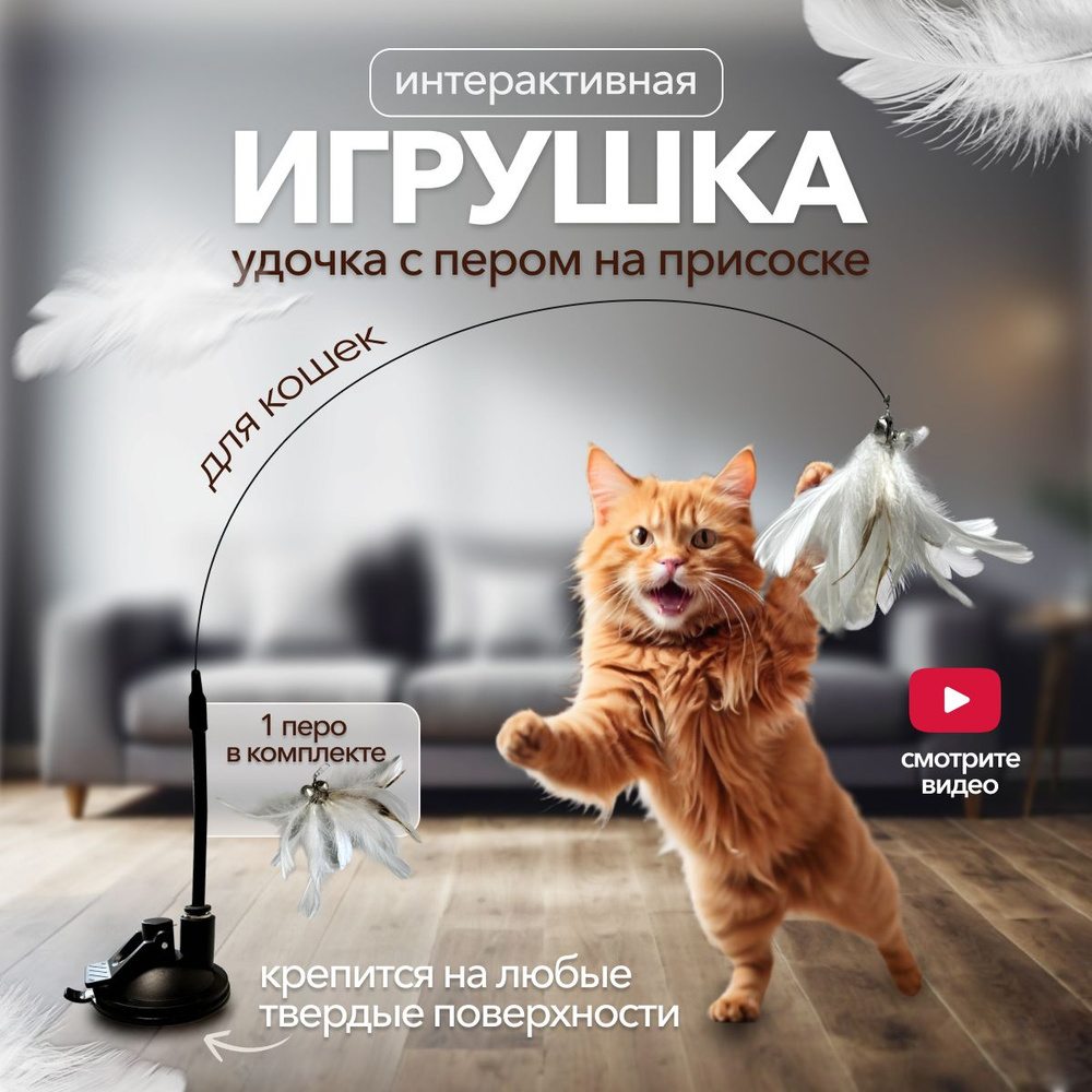 Игрушка интерактивная для кошек , котят, котов. Удочка дразнилка на присоске с липким слоем  #1