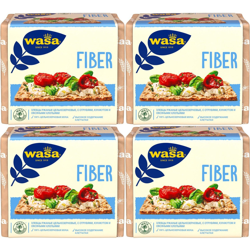 Хлебцы ржаные Wasa Fiber с отрубями-кунжутом-овсяными хлопьями 230 г, набор: 4 штуки  #1