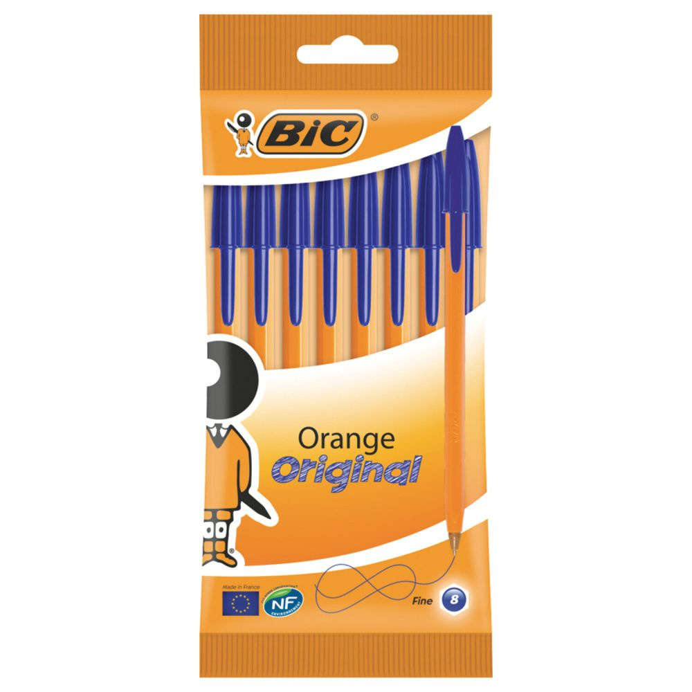 Упаковка 5 шт. Ручки шариковые BIC "Orange Fine" НАБОР 8 шт. СИНИЕ линия письма 032 мм пакет 919228  #1