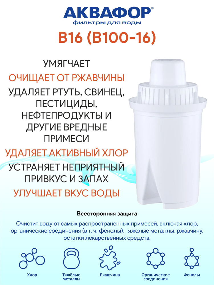 Аквафор В16 (В100-16), сменный модуль, комплект из 6 шт., диаметр 5 см.  #1