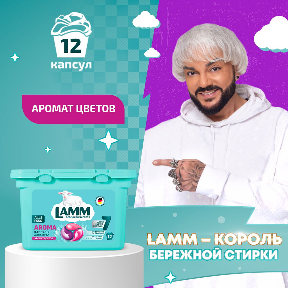 LAMM Aroma капсулы для стирки белого и цветного белья бесфосфатные 12 шт  #1