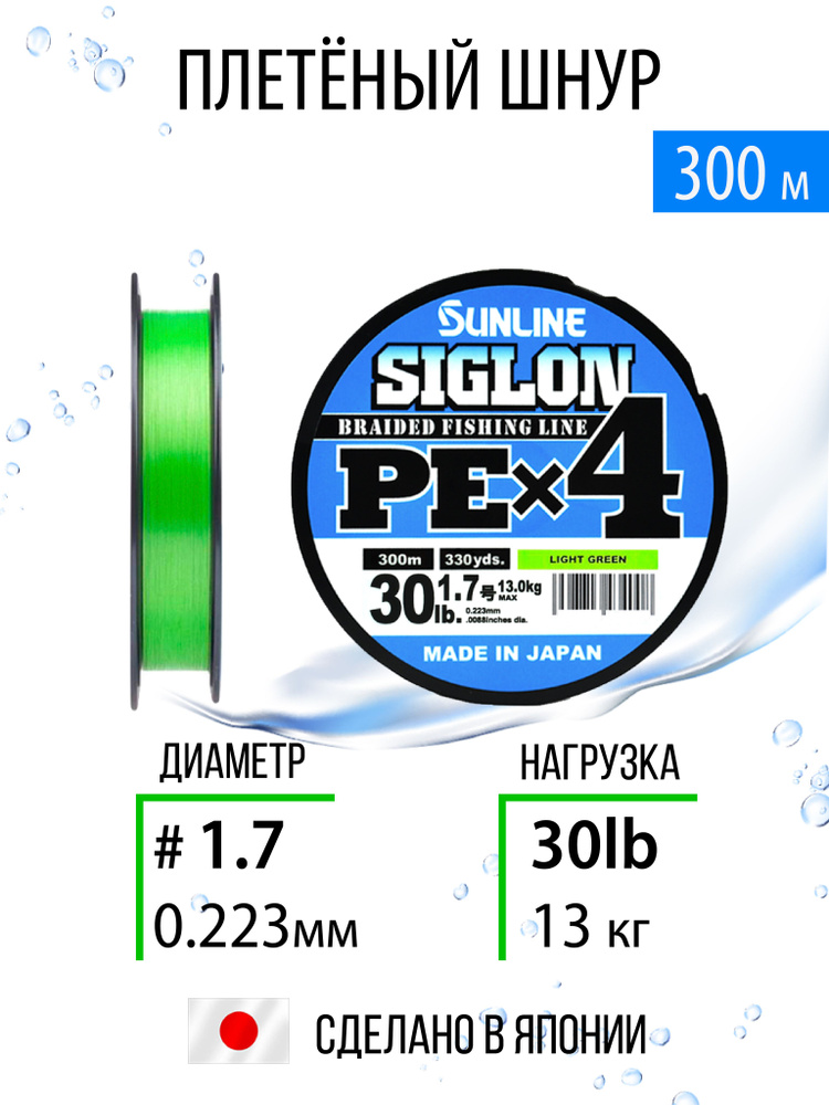 Плетёный шнур Sunline SIGLON PEx4 #1.7/30lb 300m, салатовый, 4х жильный, повышенной чувствительности #1