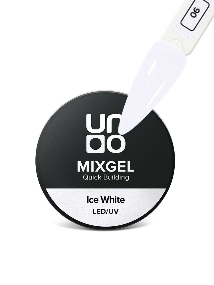 UNO, Полигель для наращивания и моделирования ногтей MIXGEL Ice White, камуфлирующий белый с шиммером, #1