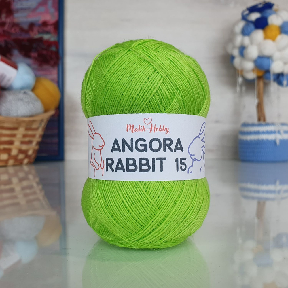 Пряжа Angora Rabbit 15 - 097 (салат неон) 4 мотка Malik-hobby, (15% ангора, 5% шерсть, 30% вискоза, 50% #1