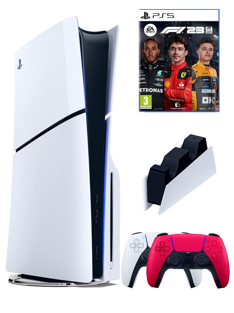 PS5 (ПС5) Игровая приставка Sony PlayStation 5 Slim disc + 2-й геймпад(красный) + зарядное + игра Формула #1