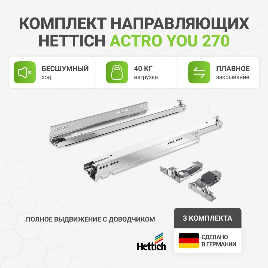 Направляющие для ящиков HETTICH Actro YOU с доводчиком Silent System NL270 мм, полного выдвижения, 3 #1