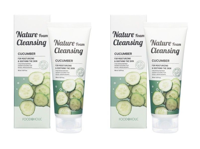 FoodaHolic Увлажняющая пенка для умывания Nature Foam Cleansing Cucumber, с экстрактом огурца, 150 мл, #1