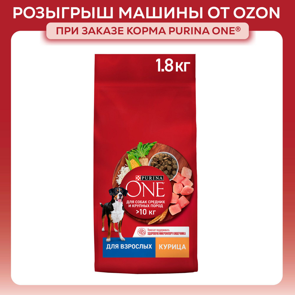 Сухой корм для собак Purina ONE для средних и крупных пород, с курицей и рисом, 1,8 кг  #1