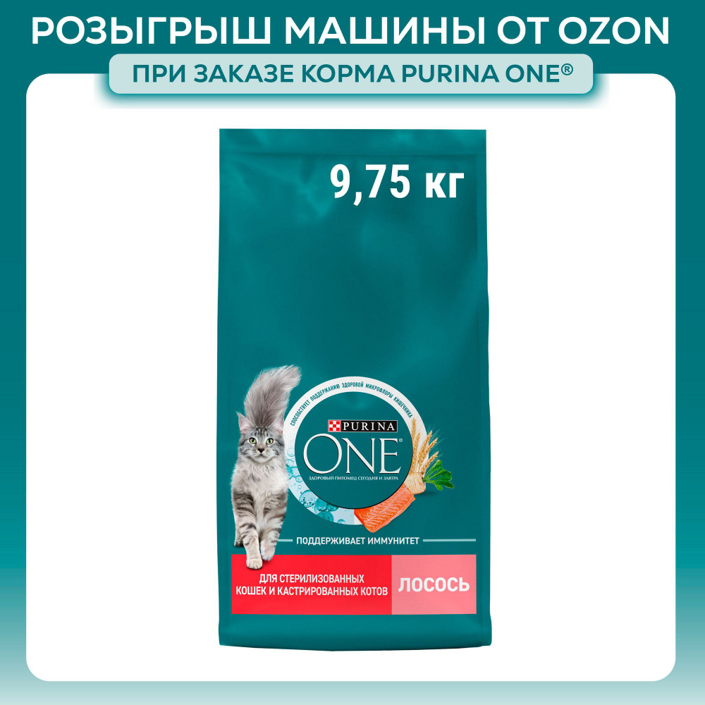 Сухой корм для кошек Purina ONE для стерилизованных, с лососем и пшеницей, 9,75 кг  #1