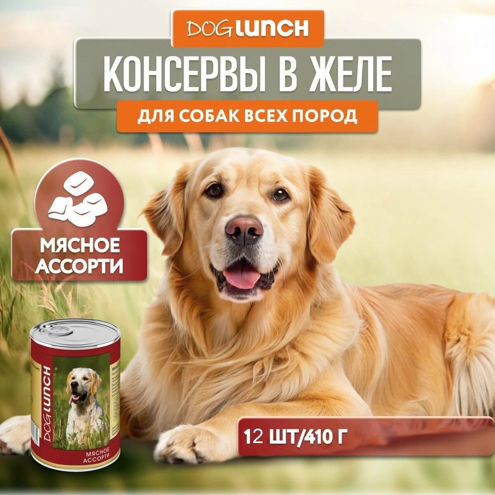 Влажный корм Dog Lunch для любых собак, мясное ассорти (12шт х 410гр)  #1