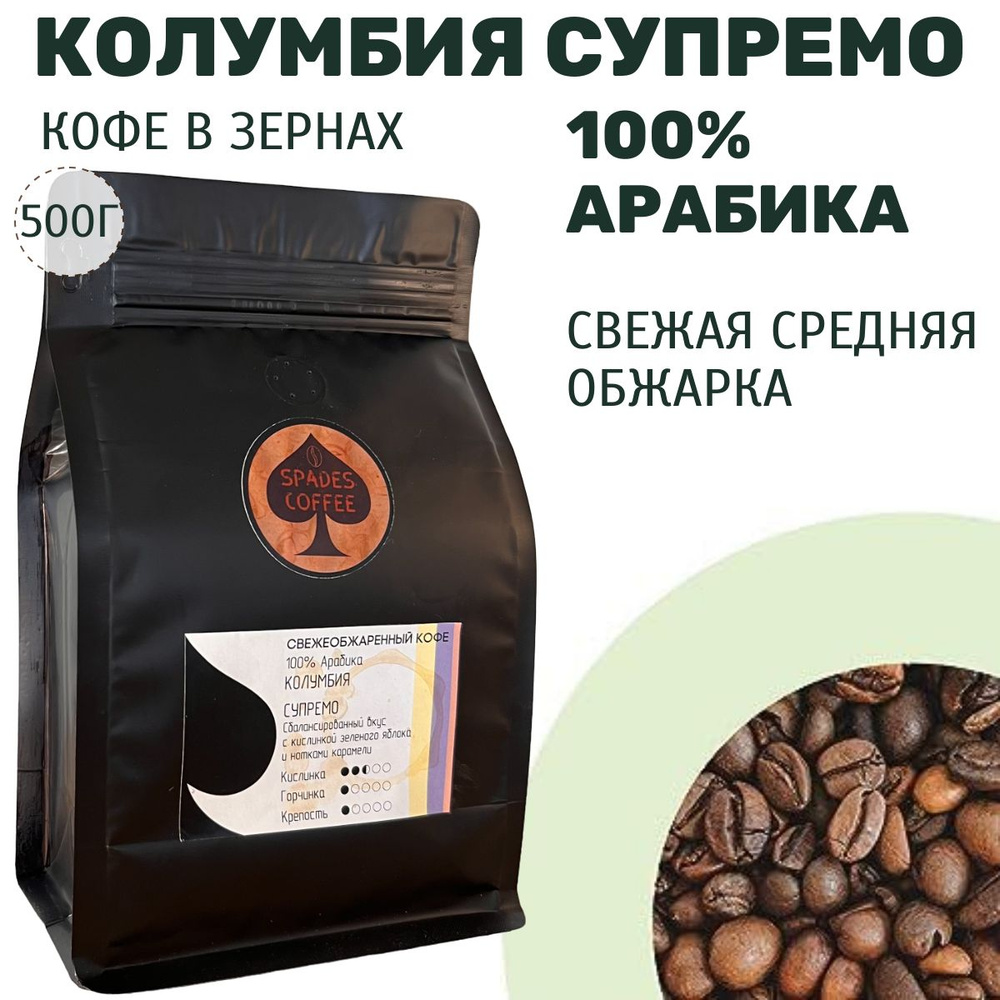 Кофе в зернах Spades-Coffee свежеобжаренный Колумбия Супремо, 500г  #1