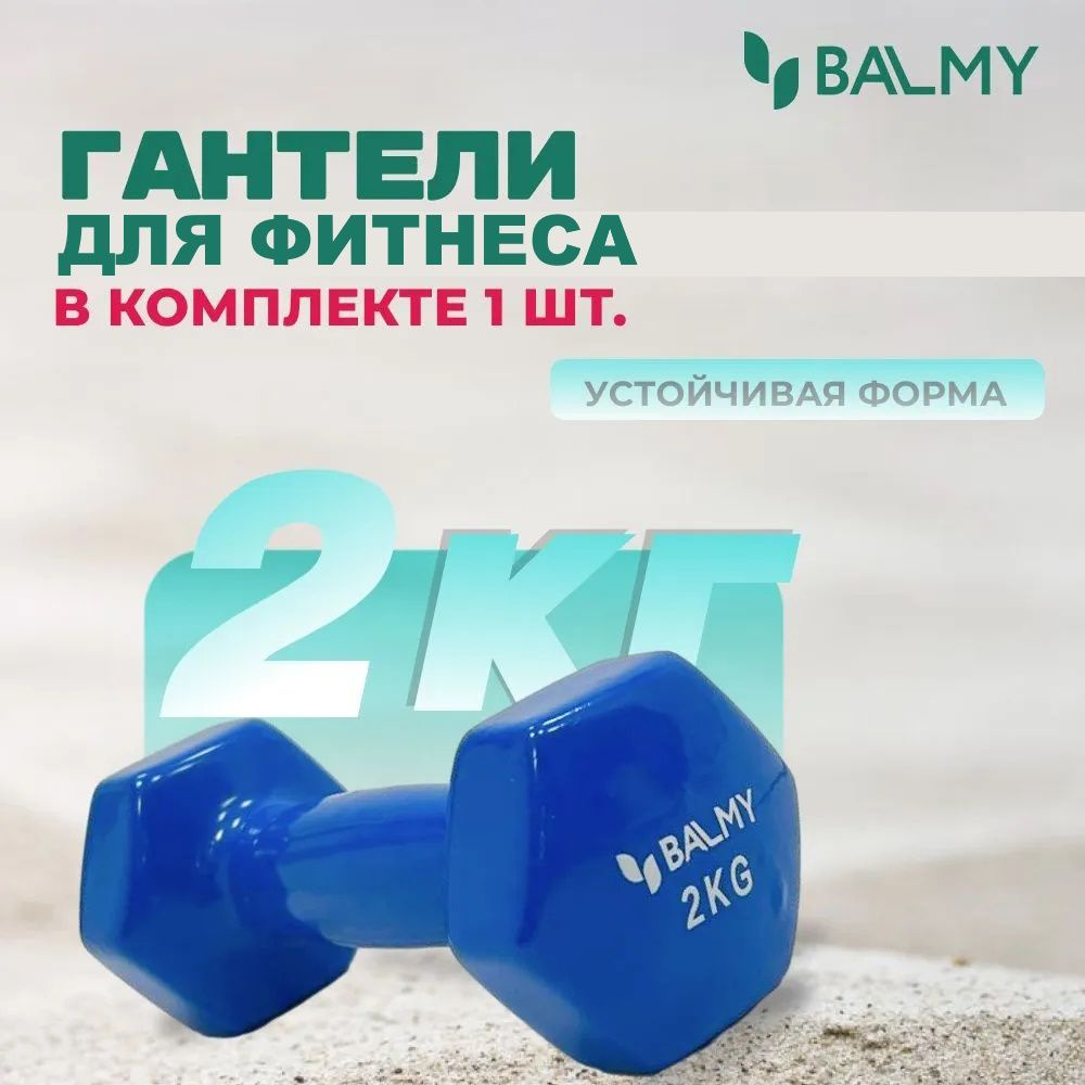 Гантель шестигранная 2 кг BALMY для занятий спортом и домашних тренировок / Спортивная гиря для фитнеса #1