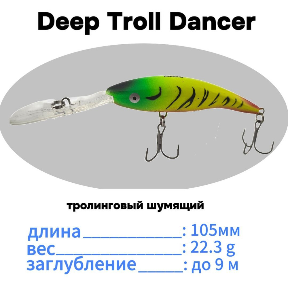 Воблер Deep Troll Dancer 105 mm 22.3g до 9.0 m шумовой для троллинга Grows culture #10 на щуку судака #1